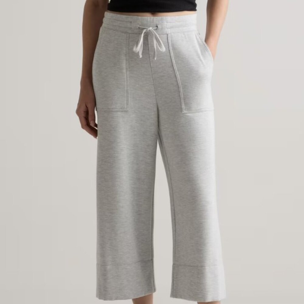 Heather Gray SuperSoft Fleece Cropped Wide Leg Pants - Small